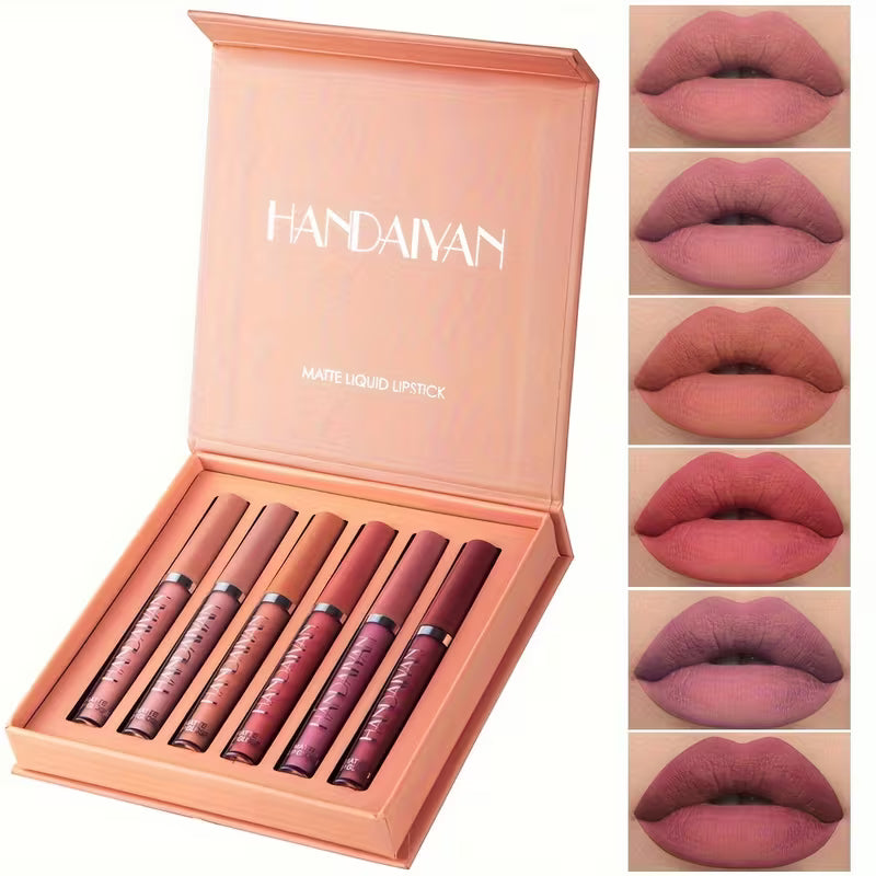 HANDAIYAN Matte Liquid Lipstick Set – 6-Piece Nude & Rose Collection