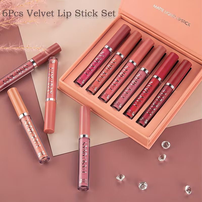HANDAIYAN Matte Liquid Lipstick Set – 6-Piece Nude & Rose Collection